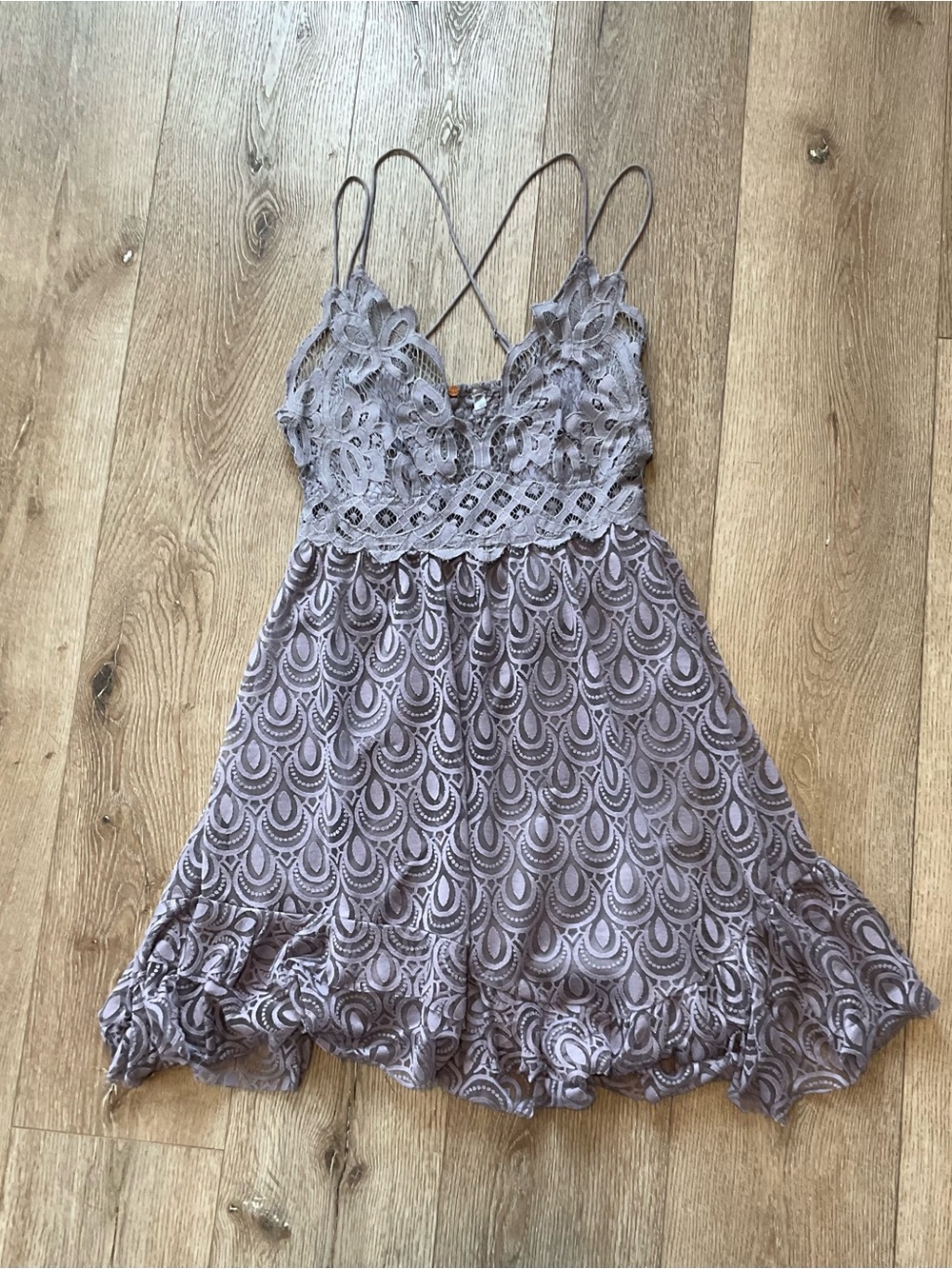 Free People Adella Burnout Lace-Trim In Dusty Lilac Mini Dress Size Medium